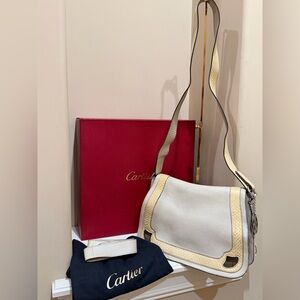 Cartier Marcelo Beige Python & Leather Messenger Bag w/Original Box & Dustbag